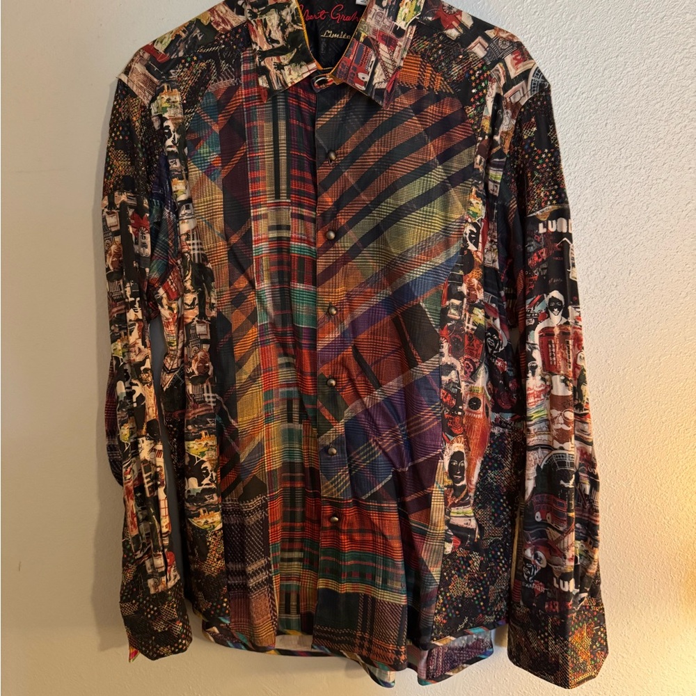 Robert Graham Red and Orange Dress Shirt with Unique Patterns